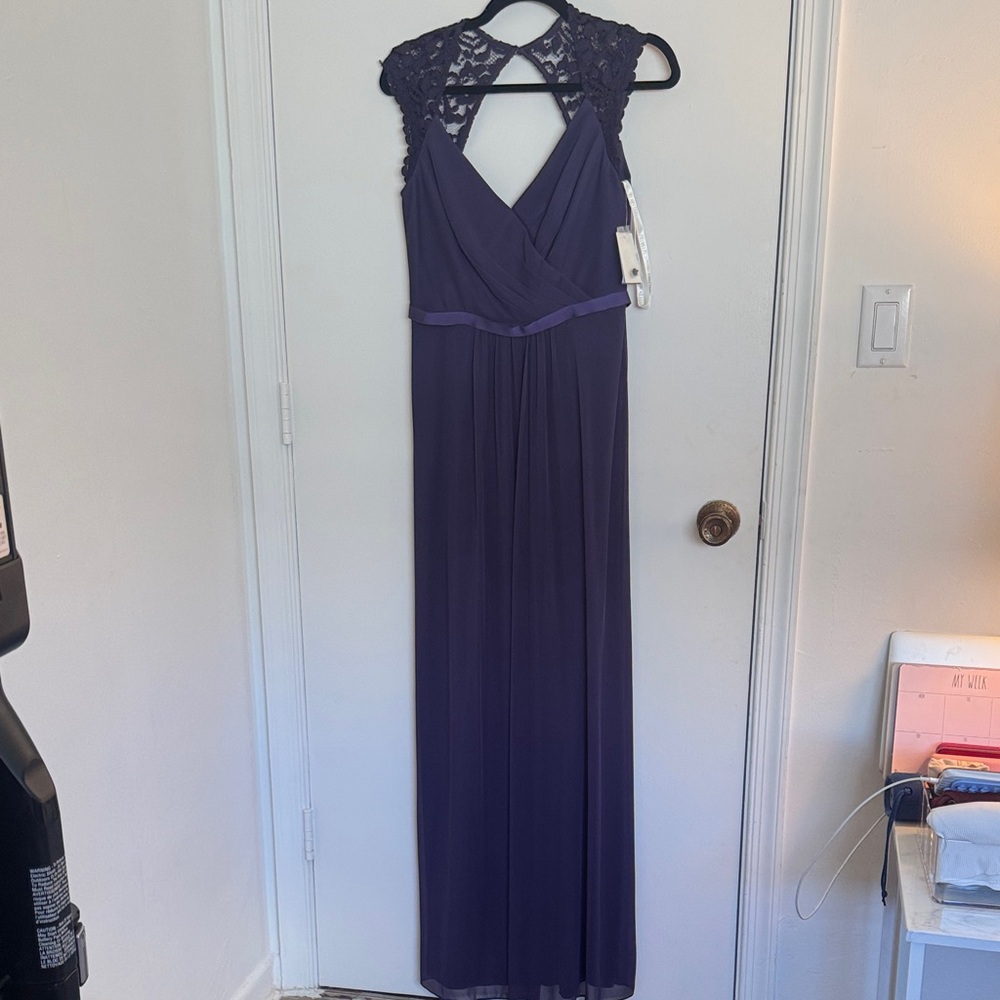 David's Bridal Purple Lace Evening Gown